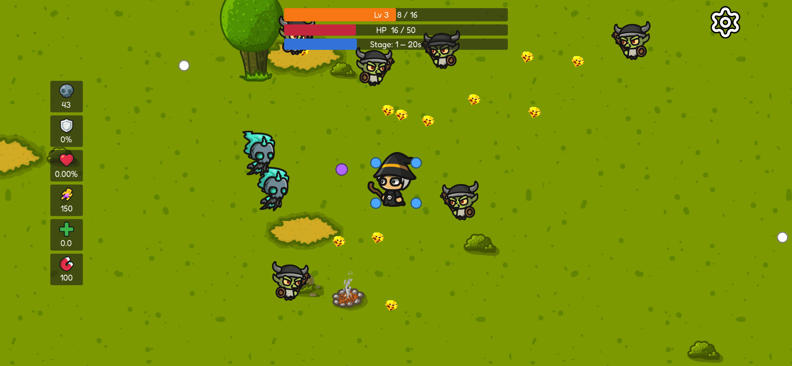 Early game on iPhone at level 3 with a handful of goblins and wraiths closing in